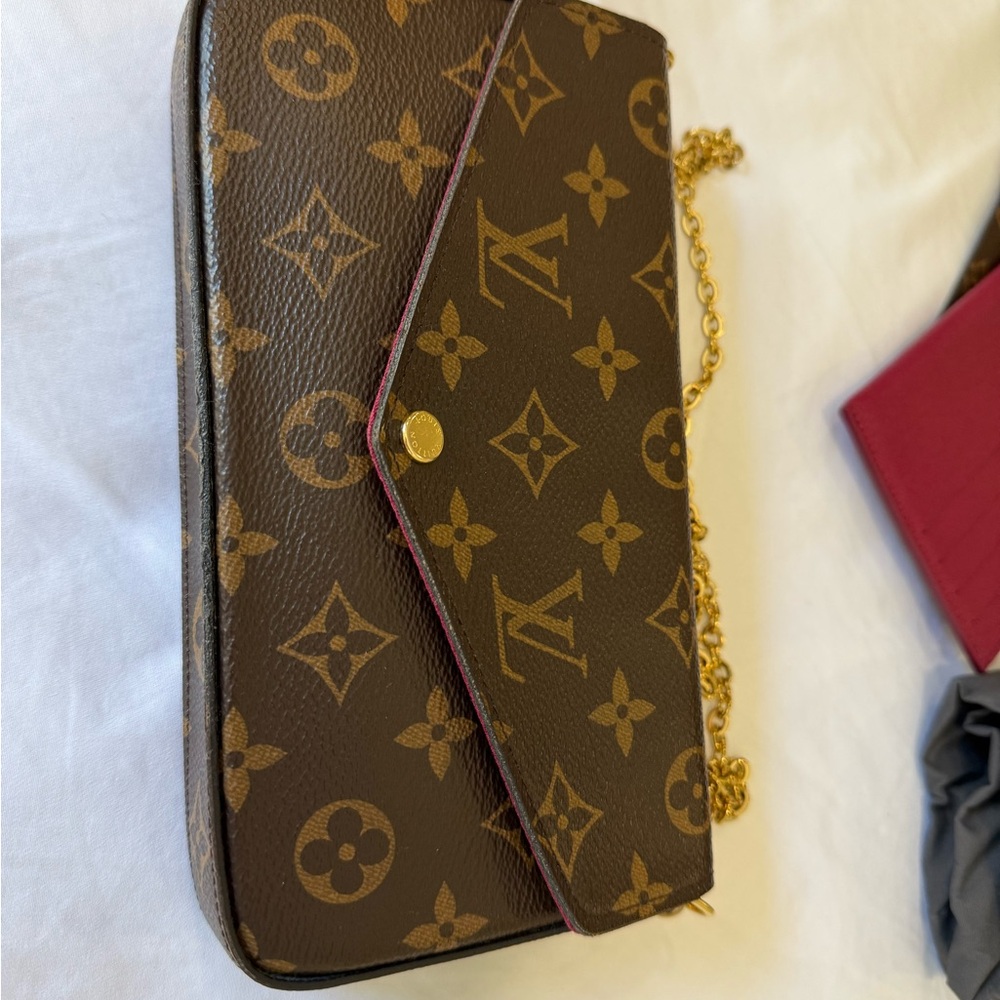 Louis Vuitton Brown Monogram Clutch with Gold Chain